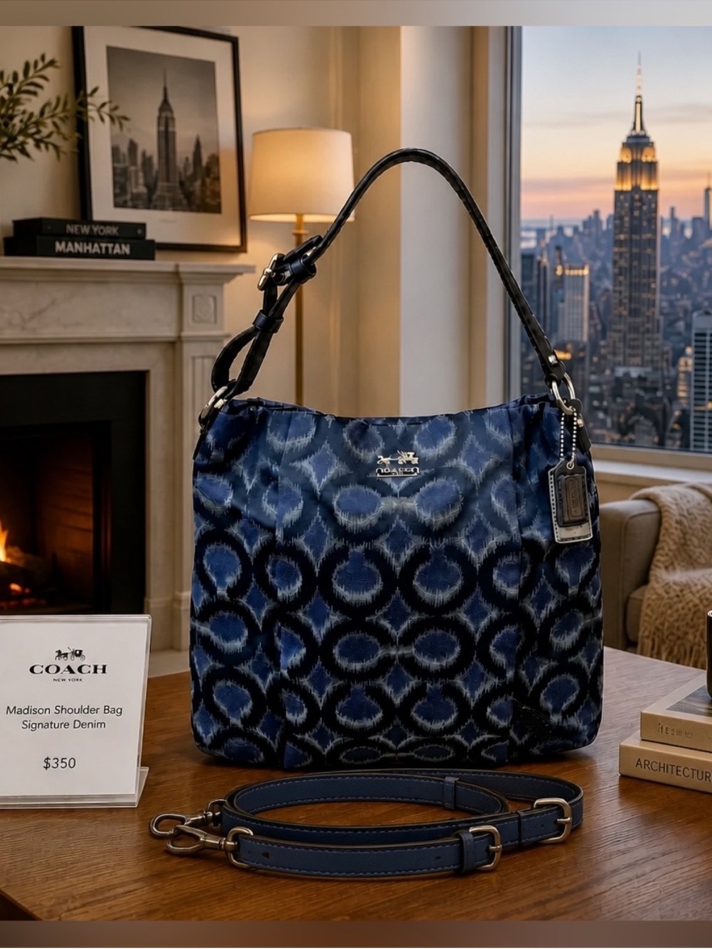 Coach Madison Isabelle Shoulder Bag - Signature Blue Ikat - Picture 2 of 7